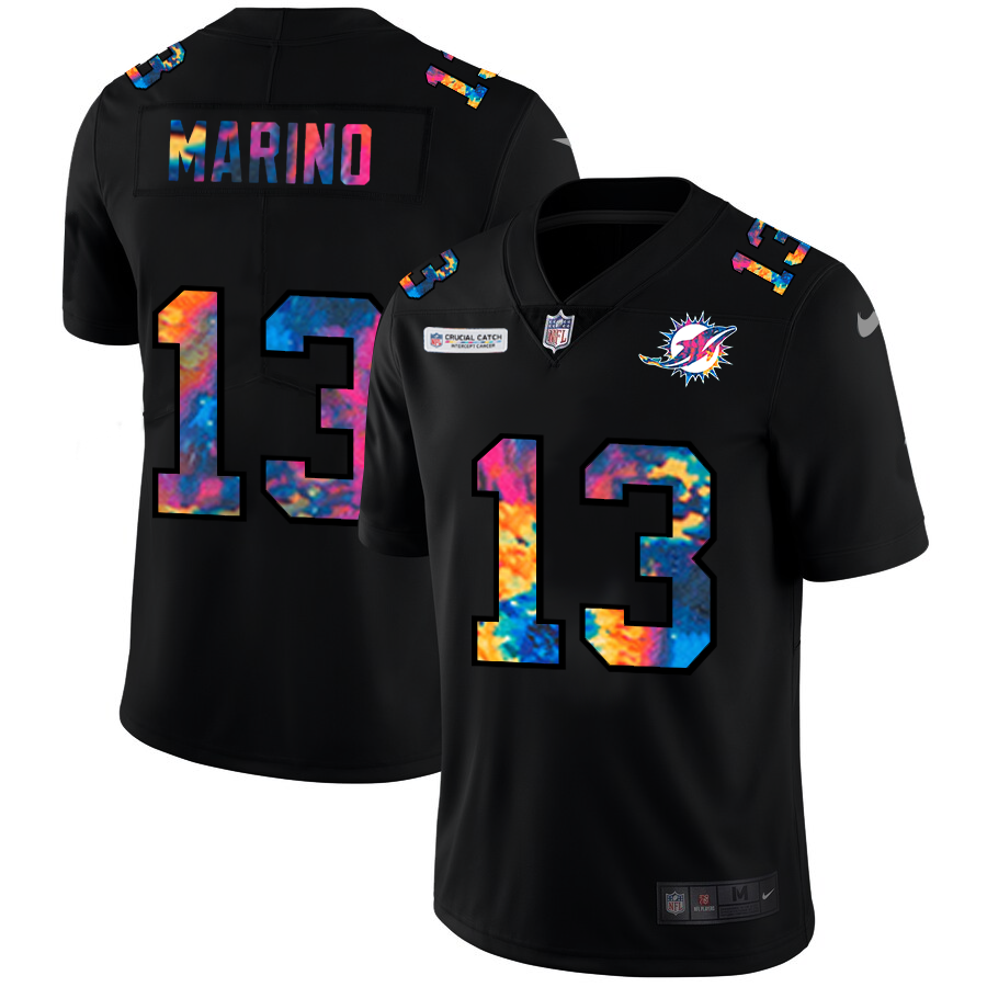 NFL Miami Dolphins #13 Dan Marino Men Nike MultiColor Black 2020 Crucial Catch Vapor Untouchable Limited Jersey